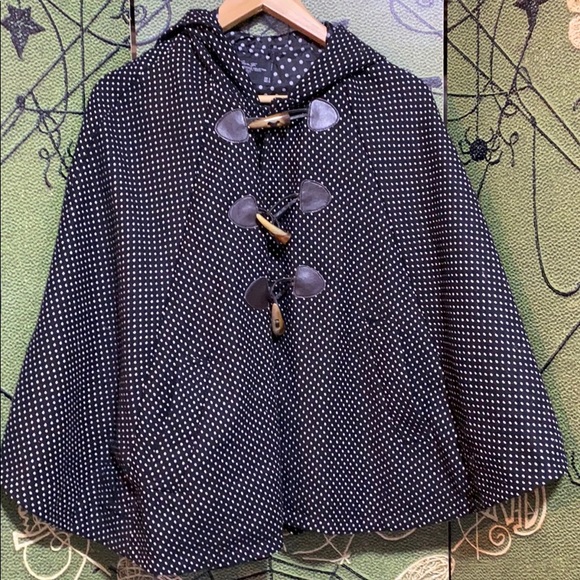 Polka Dot Hooded Cape with Pockets - Picture 1 of 4